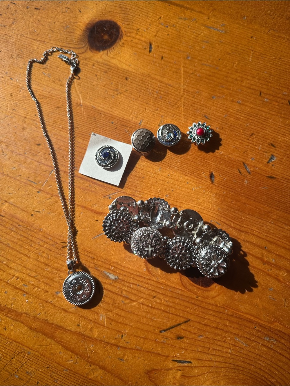Ginger Snaps Silver-Tone Statement Necklace and Button Jewelry Set
